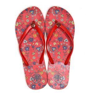 Tory Burch Rubber Flip Flop Thongs in Red Floral Size 11